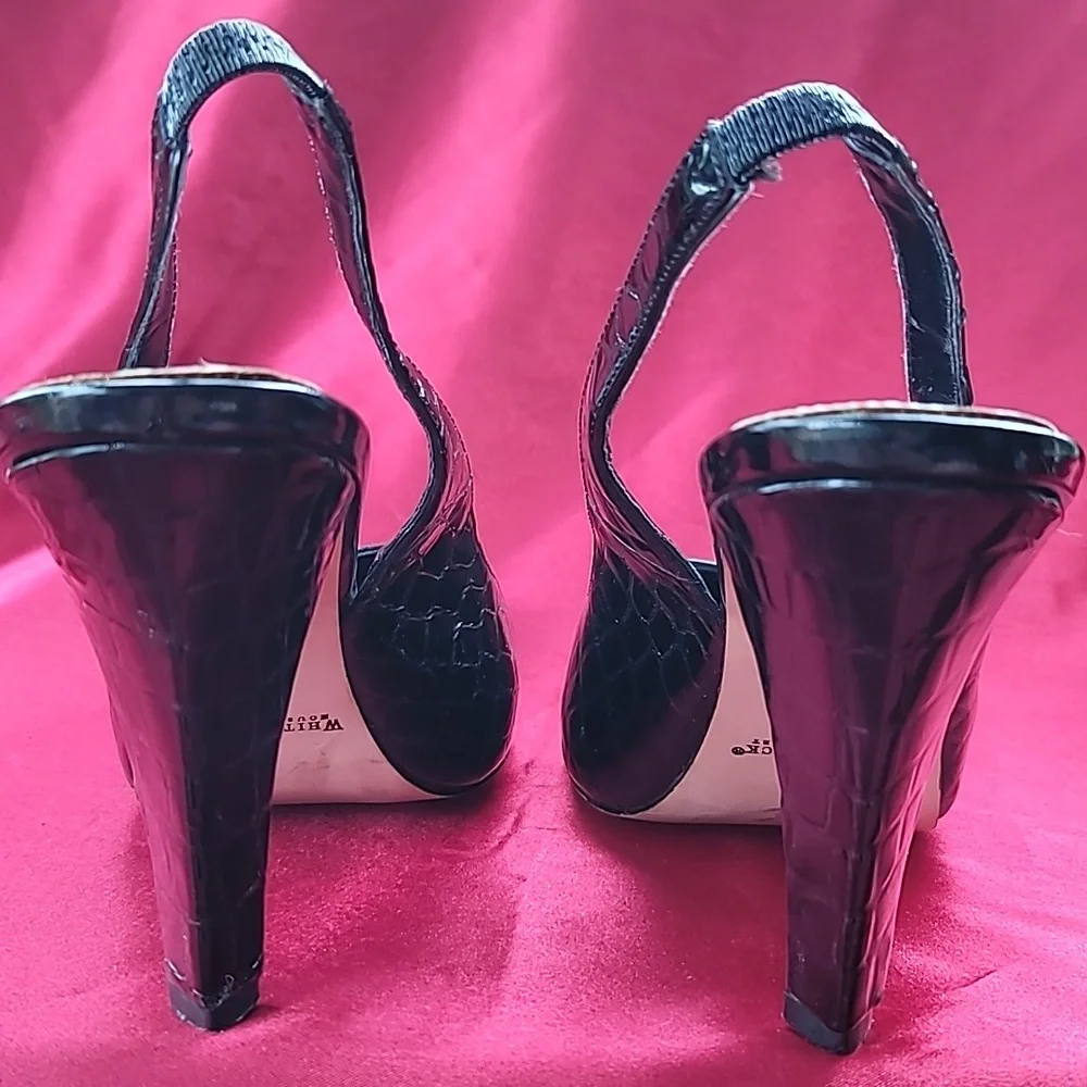 WHBM sz9 Alligator print patent leather slingback pump.